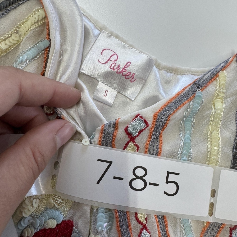 Parker Romper Womens Small White Sequin Silk Geometric Boho Festival - Picture 4 of 12